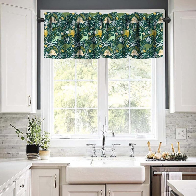 YSWOW Dinosaur Valance Curtain for Kids Boys Girls Nursery Playroom Room Decor Cute Cartoon Dino Art Printed Window Drapes W54xL18in Fabric 1 Panel - Image 5